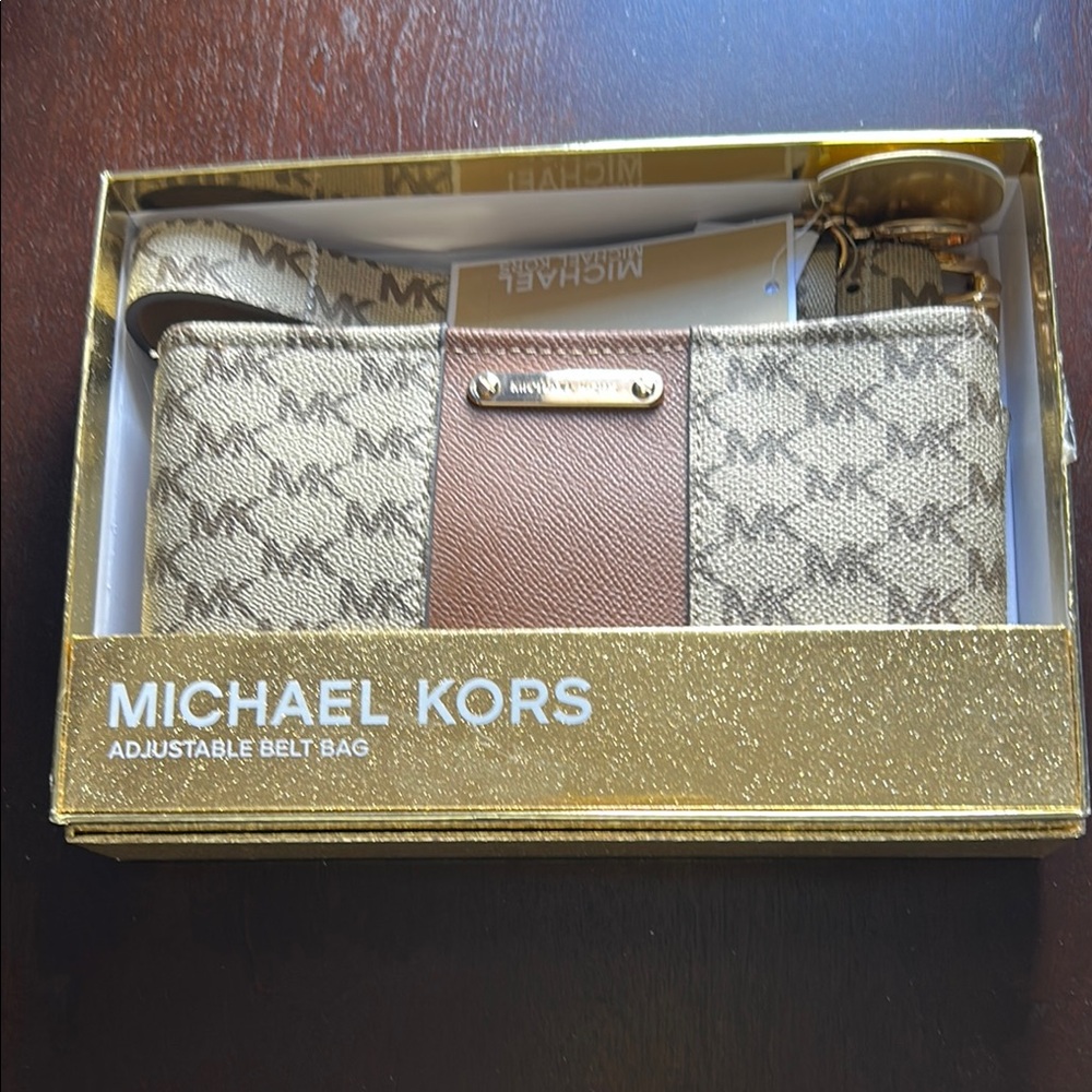 Michael Kors Signature Gold and Brown Belt Bag